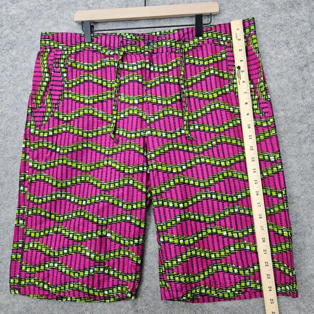 NEW Nallem Shorts Men's XL Pink Green Geometric Ankara Print African Fashion NWT